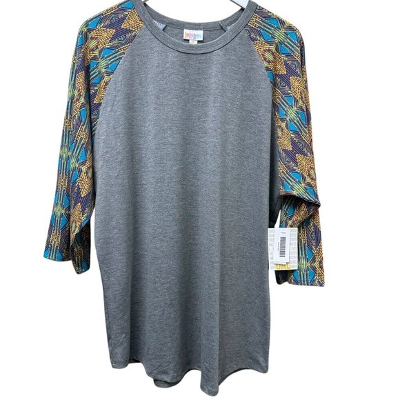 LULAROE Randy Tunic Tee Size 3XL Gray Boho Print 3/4 Sleeves Casual Top NWT - Picture 1 of 9